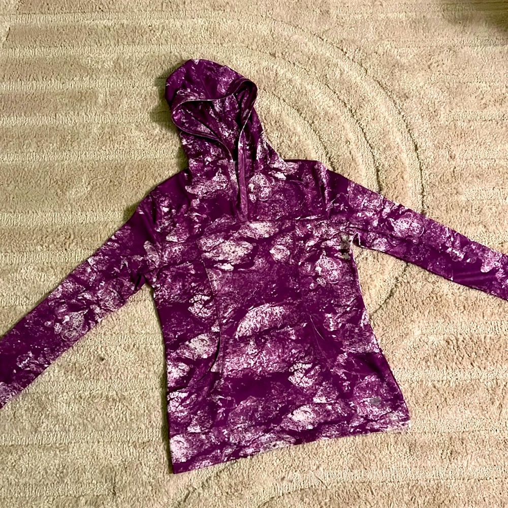 Long Sleeve, hooded, polyester pullover.